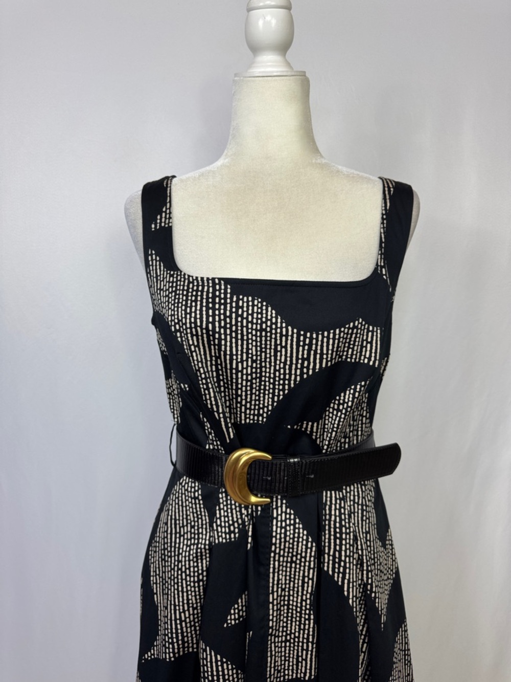 Donna Karan New York Cotton Sleeveless Belted Midi Dress Size 8 Black Tan - Picture 8 of 16